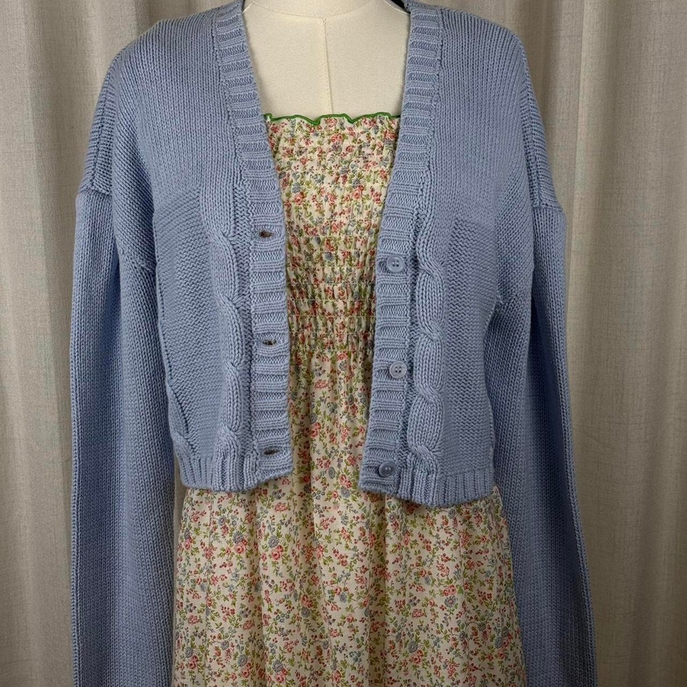 Blue Blush Periwinkle Blue Cable Knit Button Front Cardigan Sweater Womens Large